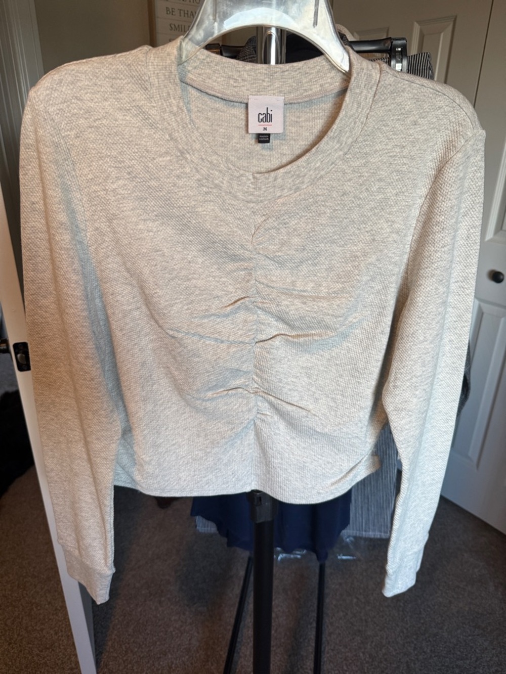 CAbi Beige Heather Ruched Front Long Sleeve Top